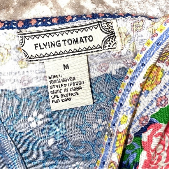 Flying Tomato romper blue floral one piece jumper spaghetti strap wrap style MD - Picture 9 of 11